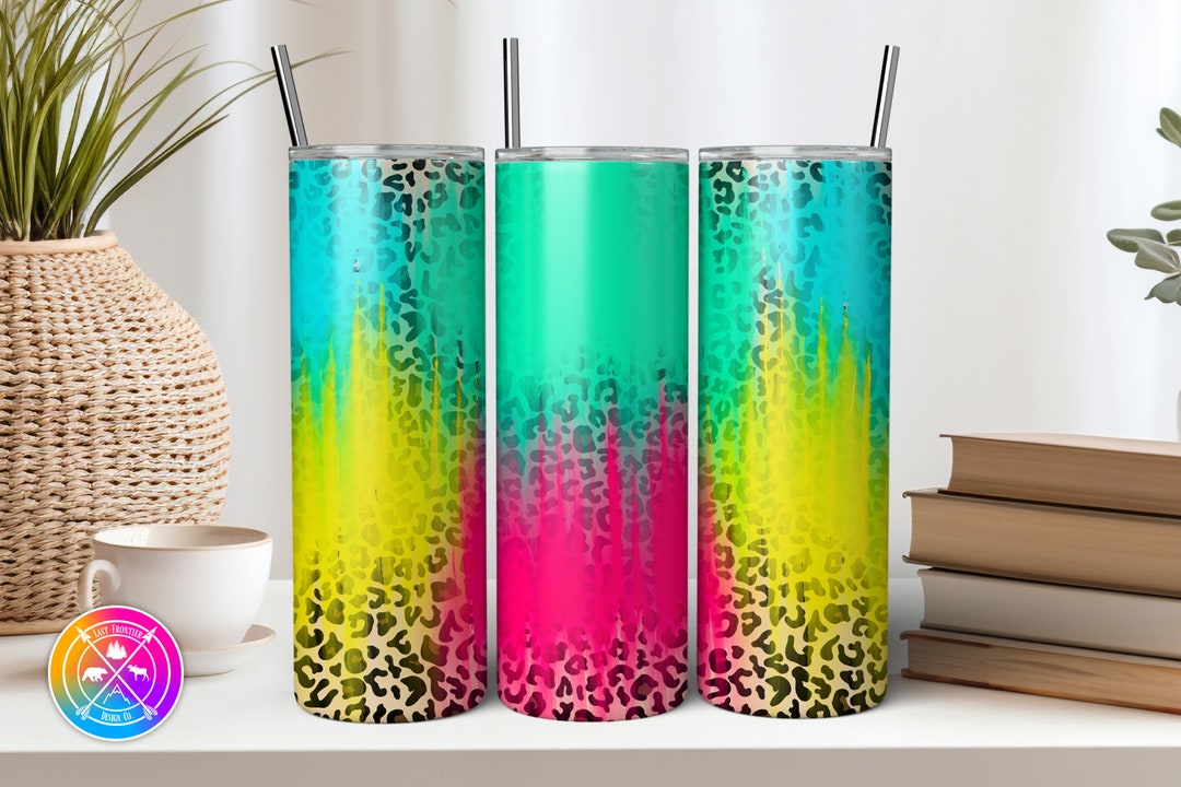 Leopard Print and Neon Tie Dye 20 Oz Skinny Tumbler Sublimation Design ...