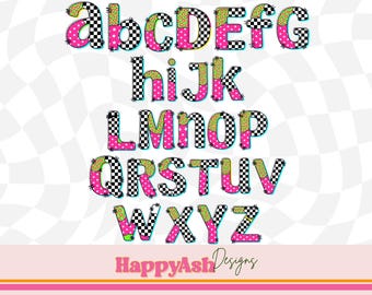 Preppy Alphabet Set Y2K Checkered Alphabet PNG, Scrapbook Clipart (Digital Download)