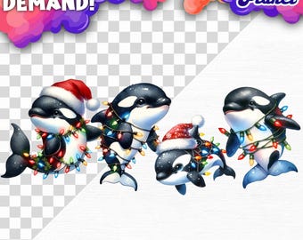 Orca Wal Eingehüllt in Weihnachtslichter Weihnachts Orca PNG Weihnachten Meerestier Png Weihnachtstier Png Schwertwal Orca png Clipart