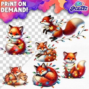 Renard roux enveloppé de lumières de Noël Renard PNG Noël Renard roux Png Noël DTF renard sublimation graphique