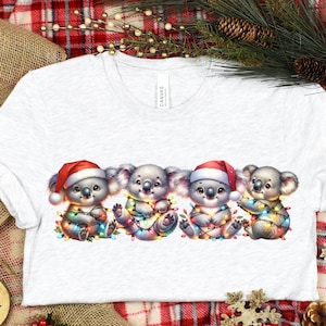 Christmas Koala PNG Cute Holiday Animal Clipart Digital Download with Santa Hats and Lights for Sublimation and Aussie Crafts