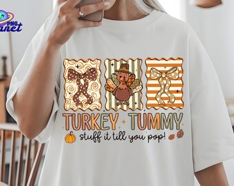 Preppy Thanksgiving Turkey PNG, Floral Fall Design (Digital Download)