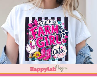 Little Fräulein Farm Girl PNG, Country Girl Shirt Grafik, Huhn und Kuh Print Sublimationsdesign, Pink Western Digital Download