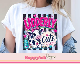 Udderly süße Kuh PNG, süße Kalb-Shirt-Grafik, Farm Animal Sublimation Design, Pink Retro Country digitaler Download