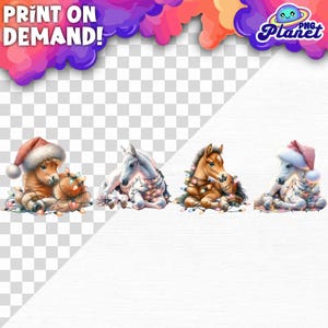 Pastelkleurige paarden in kerstverlichting, kerstvarken png, kerstboerderijdier png, kerstdier png, paardenmoeder png, kerstdier png
