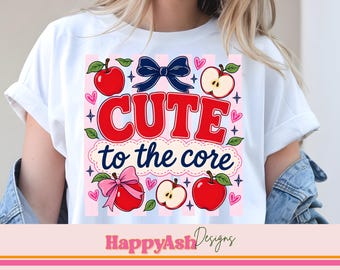 Süß zum Kern PNG, Apple Shirt Grafik, Koquette Bow Sublimationsdesign, rosa gestreifte Früchte digitaler Download