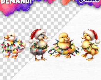 Anatroccoli avvolti nelle luci di Natale, Anatroccolo di Natale PNG, Animale da fattoria PNG, Animale di Natale PNG, Mamma anatra PNG, Animale di Natale PNG