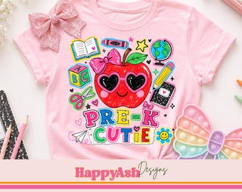 Pre-K Cutie PNG, bunte Schul-Shirt-Grafik, niedliches Apfel-Sublimationsdesign, zurück in der Schule digitaler Download