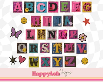 Millennial Magazine Alphabet Set PNG, Retro Scrapbook Letters, Collage Aesthetic Alphas, Digital Download, Stickers & Clipart