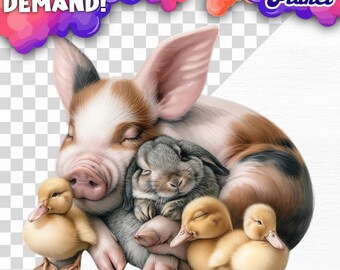 Watercolor Sleeping Farm Animals, Watercolor png files, digital download, sublimation Farm animals, watercolor digital clipart farm animals