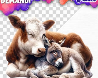 Watercolor Sleeping Farm Animals, Watercolor png files, digital download, sublimation Farm animals, watercolor digital clipart farm animals