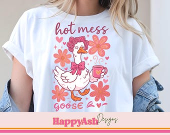 Hot Mess Goose PNG, Funny Coffee Lover Clipart (Commercial Use)