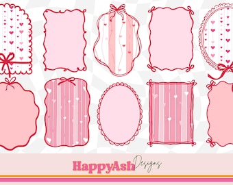 Sweetheart Valentine Frame Bundle Cute Girly Frame Set, Heart & Bow Decorative Labels, Scrapbook Frames, Sublimation Templates, Pink