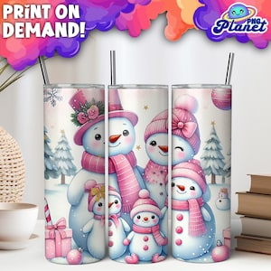 Snowman Family christmas 20 oz Skinny Tumbler Sublimation Design Digital Download PNG Pink Christmas Tumbler, christmas pink xmas