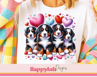 Valentines Bernese Mountain Puppies Digital Download Bernese Puppies PNG Png Bernese mom Bernese Mountain Dog PNG for DTF Sublimation