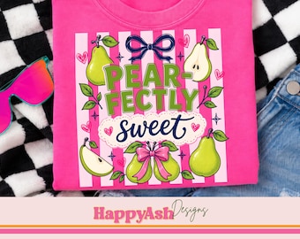 Birnenförmig süße PNG, niedliche Retro Birnen-Shirt Grafik, kokette Bogen Sublimationsdesign, rosa gestreifte Frucht digitaler Download