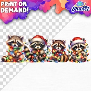 Procione carino avvolto nelle luci di Natale Procione PNG Natale Procione PNG Natale DTF Procione sublimazione Grafica