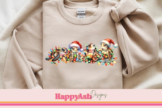 Sea Turtle Christmas PNG Cute Santa Turtle Sublimation Festive Holiday Digital Download for Shirts Mugs Crafts Stickers and More