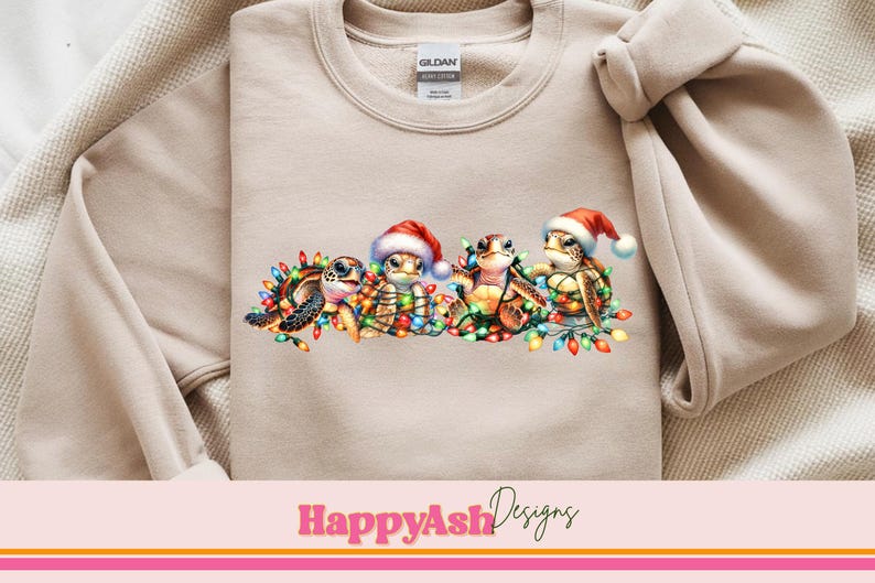 Zeeschildpad kerst PNG Schattige kerstman schildpad sublimatie feestelijke vakantie Digitale download voor shirts mokken Ambachten Stickers en meer afbeelding 1