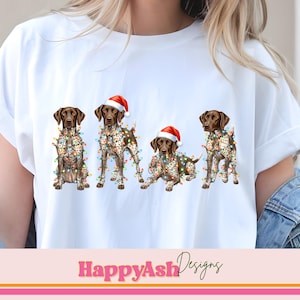 German Shorthaired Pointer Christmas PNG, Holiday GSP Dog Clipart, Cute Puppy Wrapped in Lights, Christmas Dog PNG, Digital Download Art