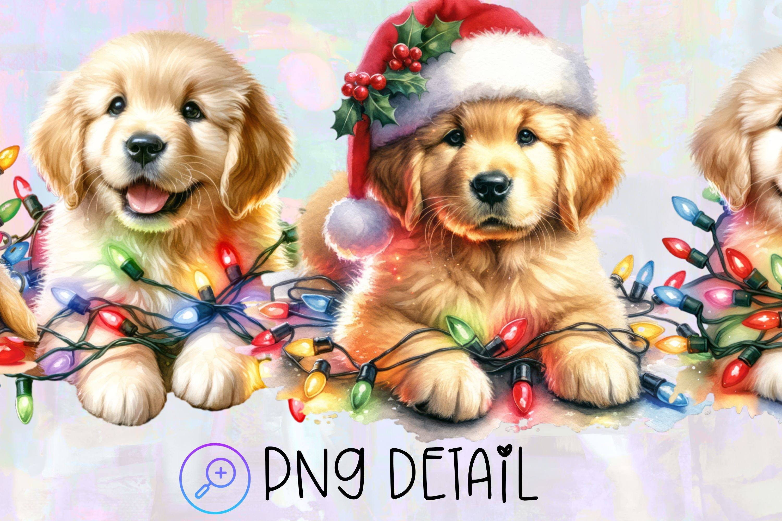 Golden Retriever Puppies Wrapped in Christmas Lights Christmas Golden ...