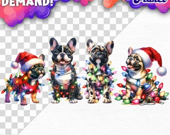 French Bulldog Christmas PNG, Cute Puppies Wrapped in Lights, Holiday Dog Breed Clipart, Festive Sublimation Design, Digital Download