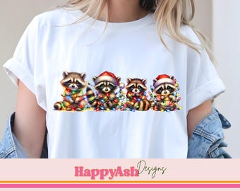 Cute Raccoon Wrapped in Christmas lights Raccoon PNG Christmas Raccoon Png Christmas DTF Raccoon  sublimation Graphic