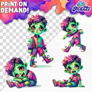 Halloween Clipart Bundle - Cute Zombie Kid Sublimation PNGs, Transparent Halloween Digital Download, Spooky & Fun Clipart