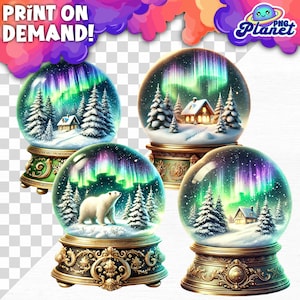 Northern Lights Globe PNG, Snow Globe Clipart, Christmas PNG, Winter Snow Globe DTF, Snow Globe bundle, Christmas Clipart