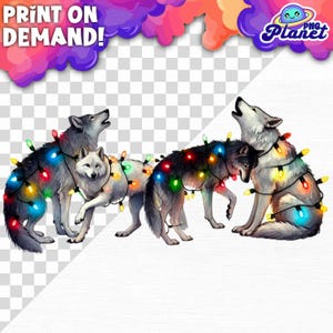 Wolves Wrapped in Christmas Lights Christmas Wolf PNG Christmas Animal Png Wolves