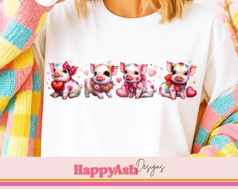 Valentinstag Ferkel Aquarell PNG Schwein PNG Valentinstag Bauernhof Tier Png Valentinstag Tier Png Schwein Mama Png DTF Sublimation