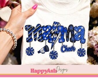 Cheer Mama PNG Blau Jubeln Mom Shirt Design Cheerleader Sublimation PNG Kommerzielle Nutzung Sport Mom Grafik-Sofortiger Download