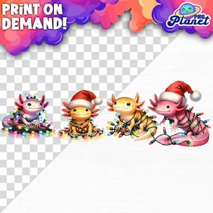 Axolotls gewikkeld in kerstverlichting, kerstaxolotls png, waterdieren png, kerstdieren png, liefde axolotls png