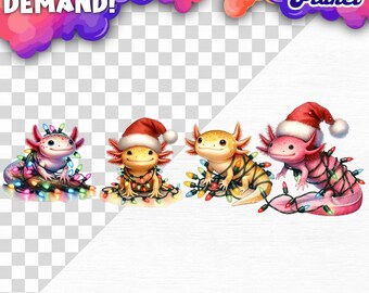 Axolotls Wrapped in Christmas Lights, Christmas Axolotls PNG, Aquatic Animal Png, Christmas Animal Png, Axolotls love Png