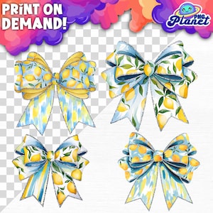 Coquette Lemon Bow Clipart | Sublimation Digital Art & Lemon Brushstroke Design for Crafts