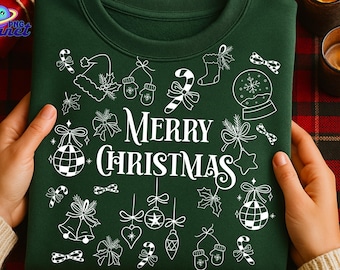 God Jul Doodle PNG, Retro Holiday T-shirt Design (Digital Nedladdning)