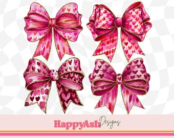 Brushstroke Bow PNG Design | Coquette Valentines Bow Sublimation | Heart Brushstrokes Digital Download for Crafting
