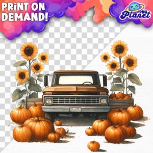 Brown Farm Truck Barn pumpkin patch Sunflowers Autumn Rustic Truck Country Farm Sublimation Fall Truck PNG Fall Season PNG Farmer Barnyard