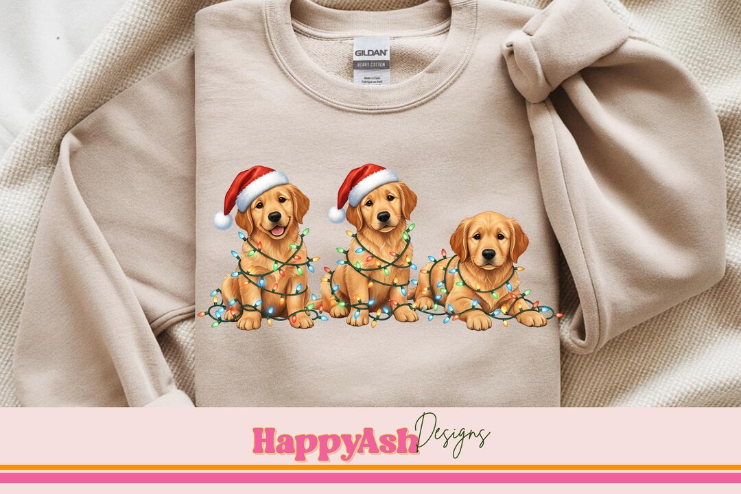 Golden Retriever Puppies Wrapped in Christmas Lights Christmas Golden ...