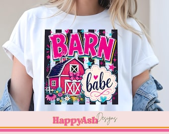 Barn Babe PNG, Landmädchen Sublimationsdesign, Western Cowgirl Shirt Grafik, niedliche Farmleben Ästhetik, handgezeichneter Doodle digitaler Download
