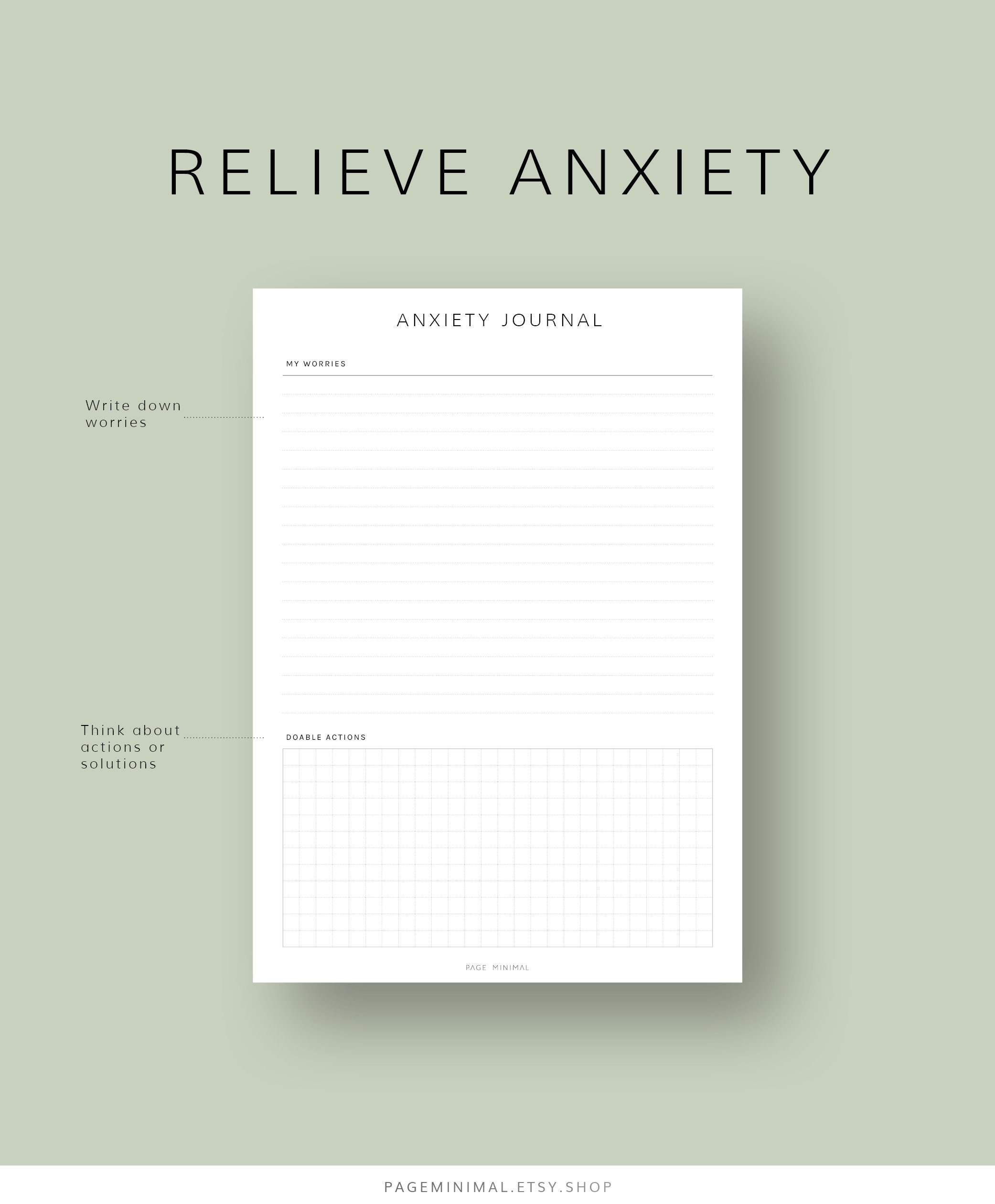 Anxiety Journal Template PDF Stress Relief Diary Self Care Etsy