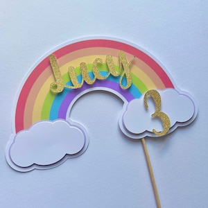Topper de pastel de arco iris / Decoración de fiesta de cumpleaños / Pastel de cumpleaños personalizado para niños / Topper de pastel económico