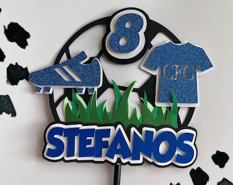 Football Theme Cake Topper - Customisable any team colours, football birthday party | soccer | Footballer decor