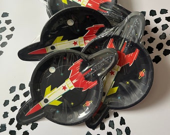 Pratos de papel com tema de nave espacial - Festa de aniversário do espaço sideral - Decoração de bolo, festa infantil, foguete, festa espacial, utensílios de mesa para festa