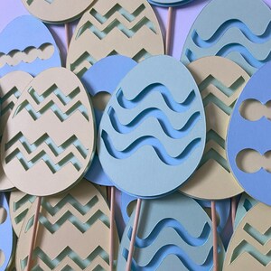 Pastel Easter Egg Cupcake/Cake Toppers - Birthday Decorations | Easter cupcake toppers