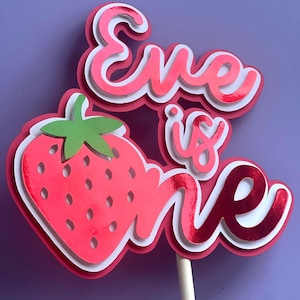 Strawberry First Birthday Cake Topper – Personalised Name Topper, Berry Sweet 1st Birthday Decoration, Strawberry Theme Party