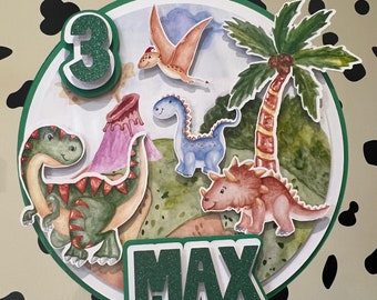 Dinosaur Theme Cake Topper - Birthday Decorations | Dino Party Decor | Cute watercolour dinosaur cake | green dinosaurs