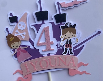 Princess/Pirate Party Theme - Cake Topper | Birthday Party | Children's Birthday | Personalised | Pink and Girly Pirate Theme
