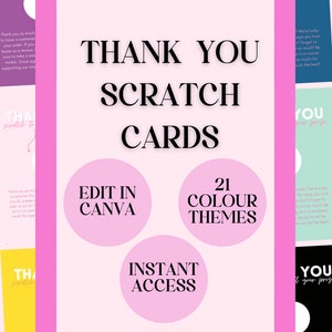Gratta e vinci di ringraziamento aziendale / 21 colori - Biglietti di ringraziamento personalizzabili / prefabbricati per piccole imprese / modificabili in Canva,