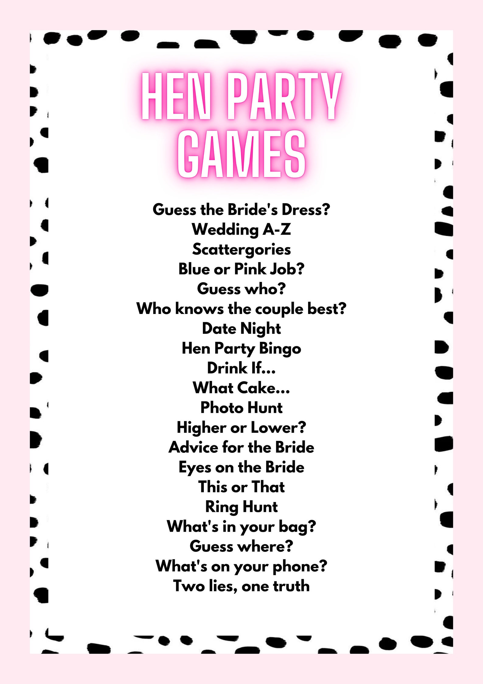 Hen Party Games DIGITAL DOWNLOAD 20 Games Printable Bridal Etsy UK
